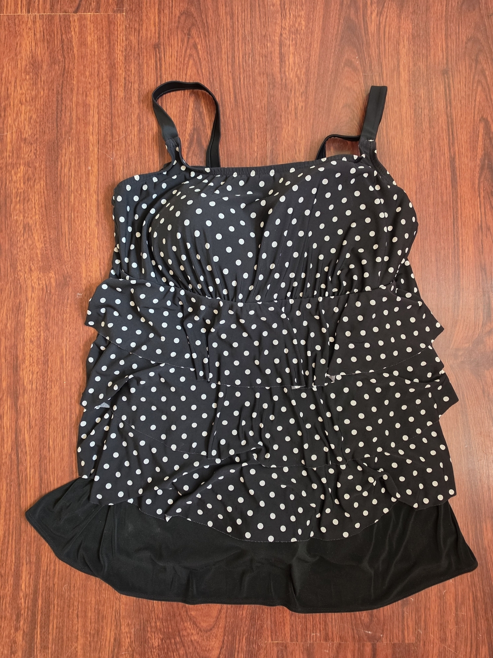 St. John's Bay Black and White Polka Dot Ruffle Swim Camisole